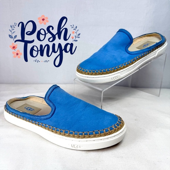 UGG Caleel Slip On Mule Sneakers Blue Suede Espadrille Size 6.5 Coastal Chic - Picture 14 of 16